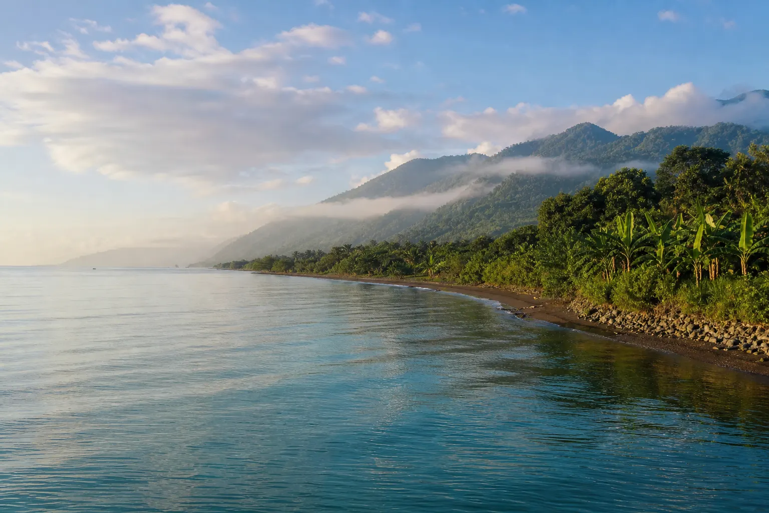 Costa tropical y vegetación del Golfo de Urabá al amanecer